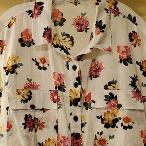 Handmade Sleeveless Floral Button-Up Shirt Sz  3X